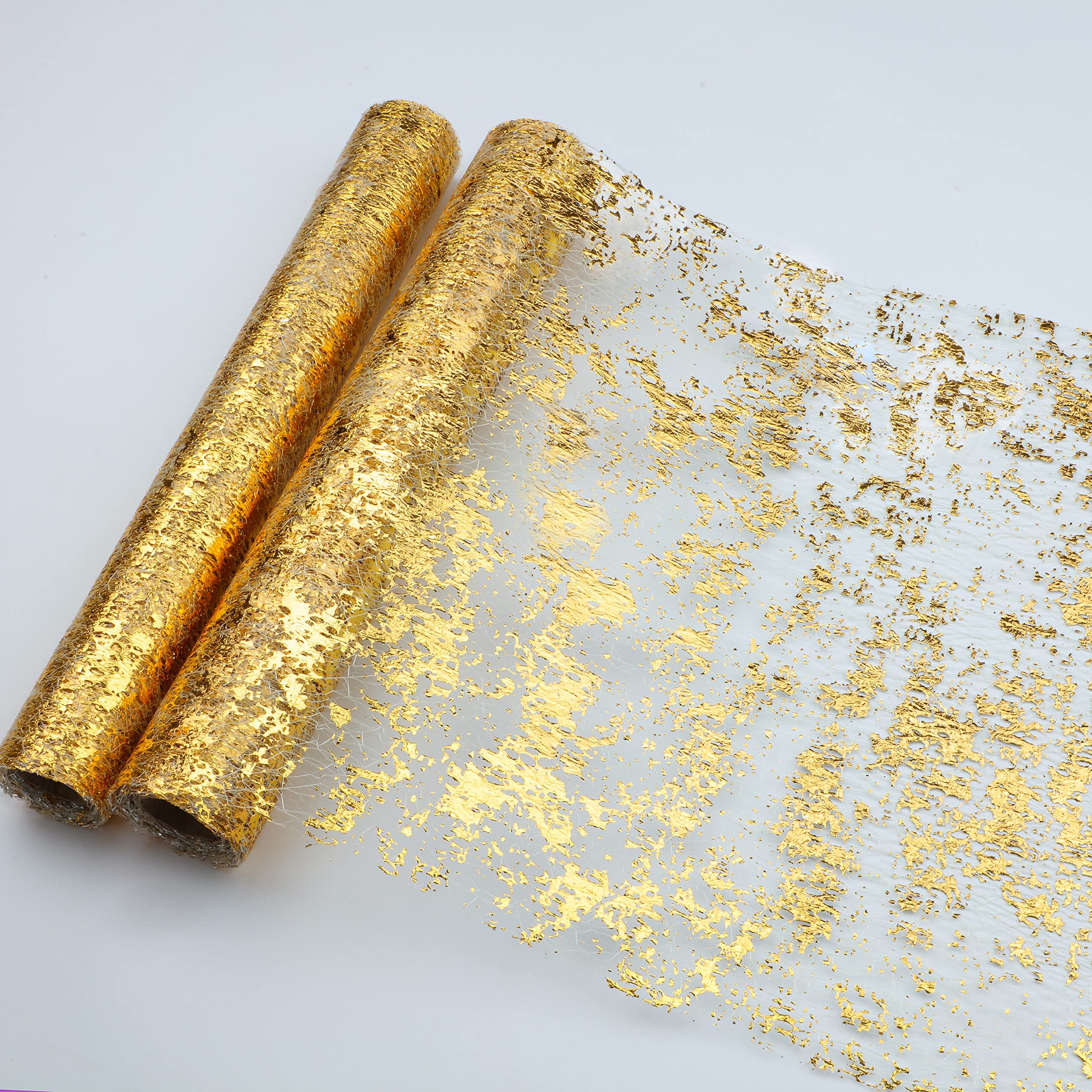 Photo 1 of Snowkingdom 2 Pieces Gold Table Runner, Sequin Glitter Foil Metallic Thin Mesh Runner Roll 11"x108", Gold Table Decorations for Event Party, Wedding, Birthday Party, Christmas