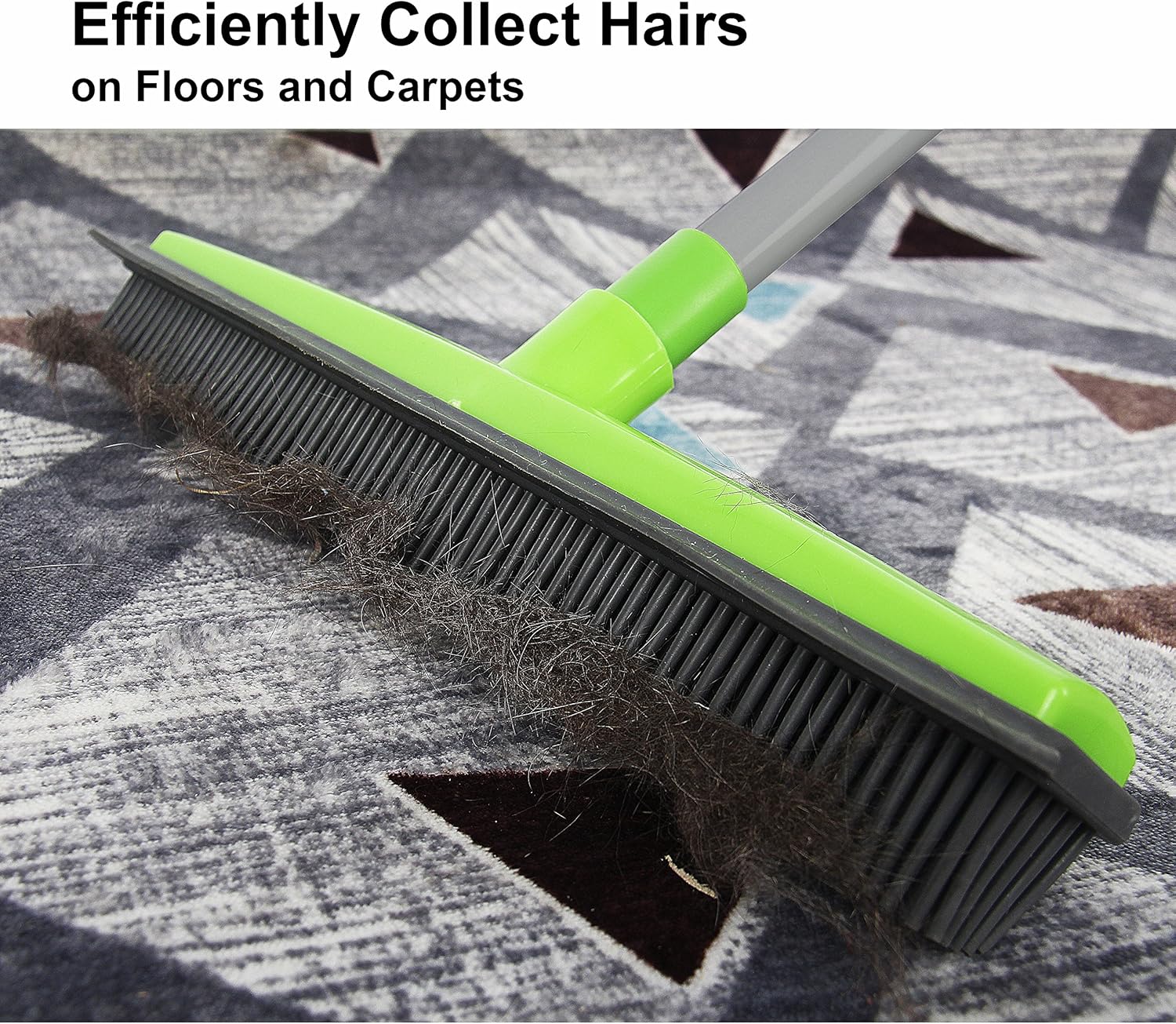 LandHope Push Broom Long Handle Rubber Bristles Sweeper Squeegee Edge 54 inches Non Scratch Bristle Broom for Pet Cat Dog Hair Carpet Hardwood Tile Windows Clean Water Resistant (Telescopic): Home & Kitchen