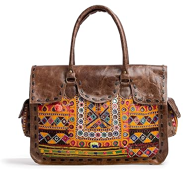 Handicraft-Palace Womens Banjara Embroidery Vintage Leather Messenger Briefcase Satchel Bag (Brown)