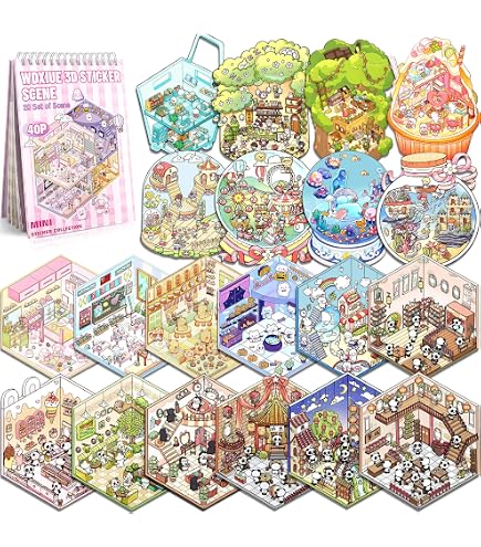 Lot de 40 autocollants 3D pour maison - Livre de collection - Scène amusante pour enfants - Créez votre propre mini magasin de fruits - Magasin de vêtements - Thérapie pour adultes