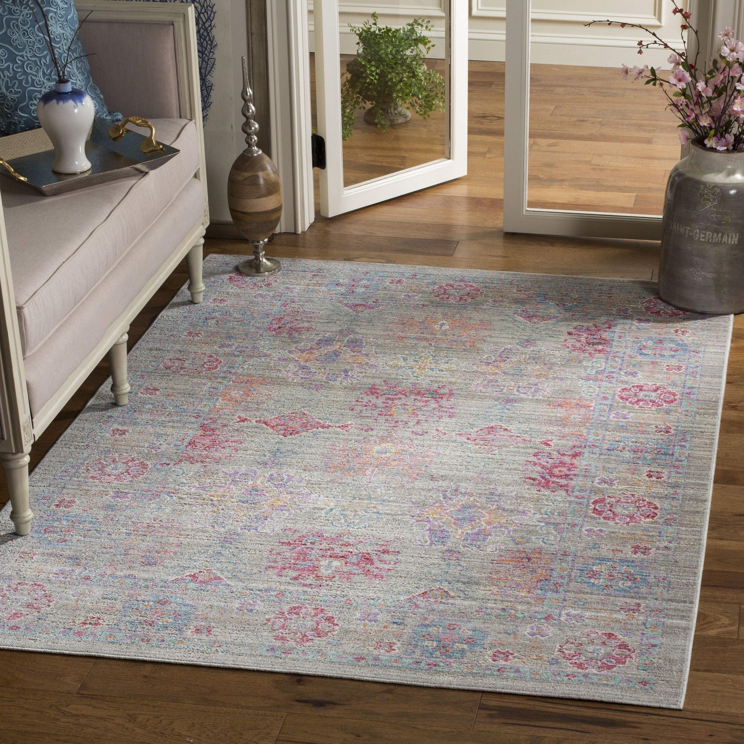 Safavieh Boho Chic Indoor Woven Rectangle Area Rug, Windsor Collection, WDS309, in Grey / Fuchsia, 91 X 152 cm for Living Room, Bedroom or Any Indoor Space