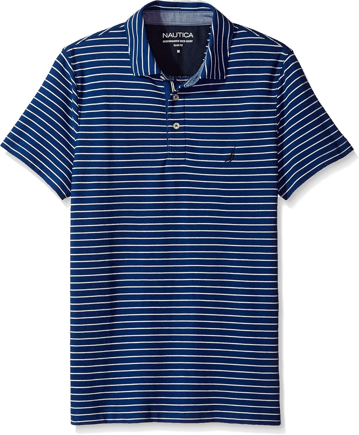 Nautica Men's Standard Slim Fit Short Sleeve Striped Polo Shirt, Estate