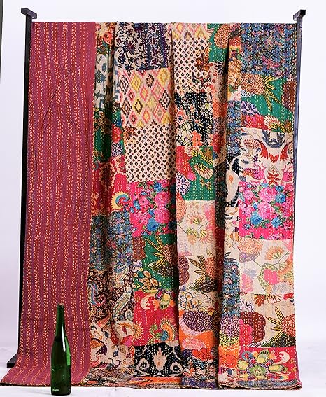Handicraft-Palace Cotton Multi Patchwork Gudri Kantha AC Double Blanket, King Size (Multicolour, CKQ-272)