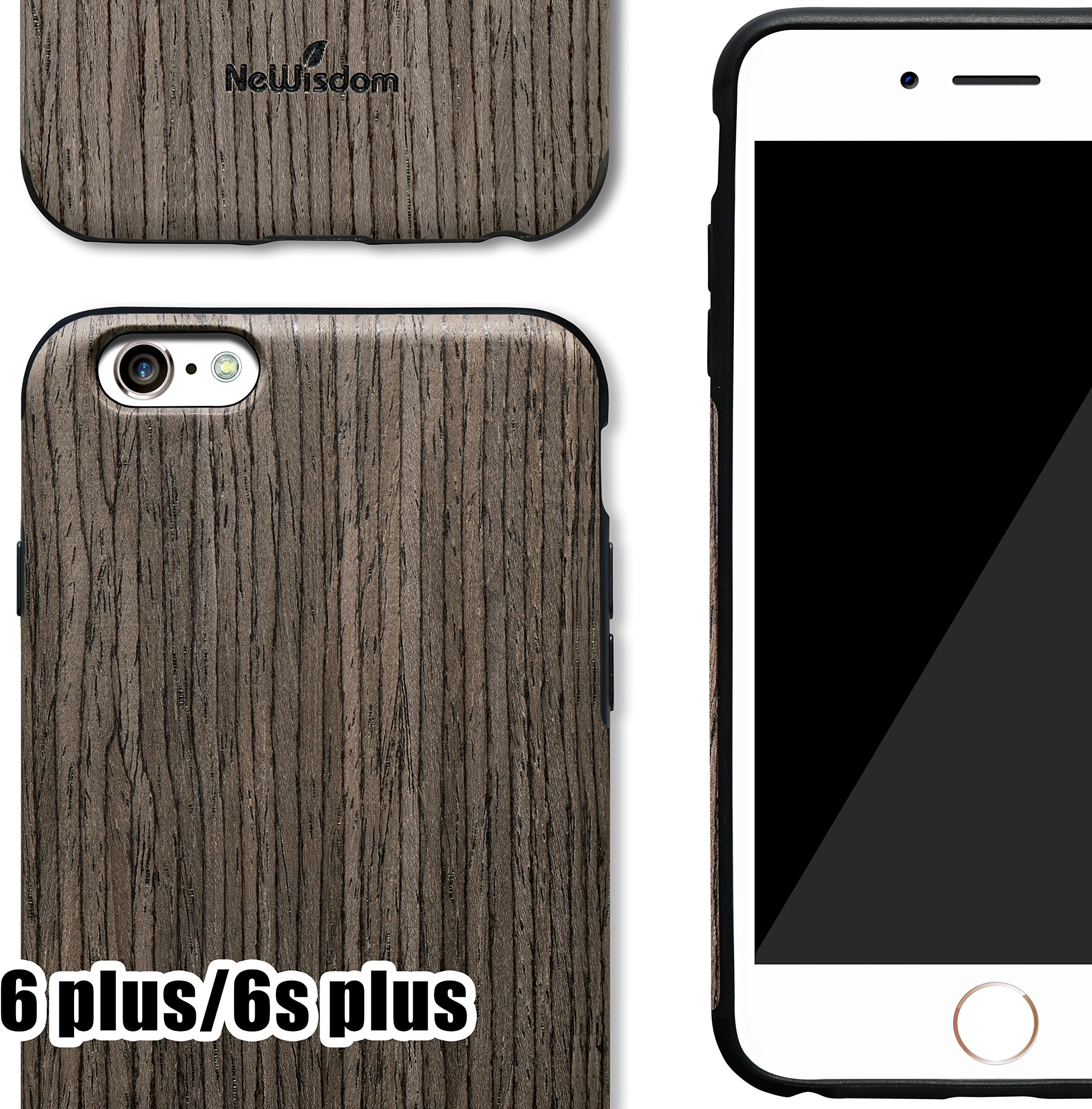 NeWisdom iPhone 6 Plus/iPhone 6s Plus case, Unique Slim Hybrid Rubberized [Wood Over Rubber] Soft Real Wood Case for Apple iPhone 6plus /6splus – Blackrose