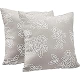 Amazon Basics 2-Pack Linen Style Decorative Throw Pillows - 18" Square, Taupe Floral