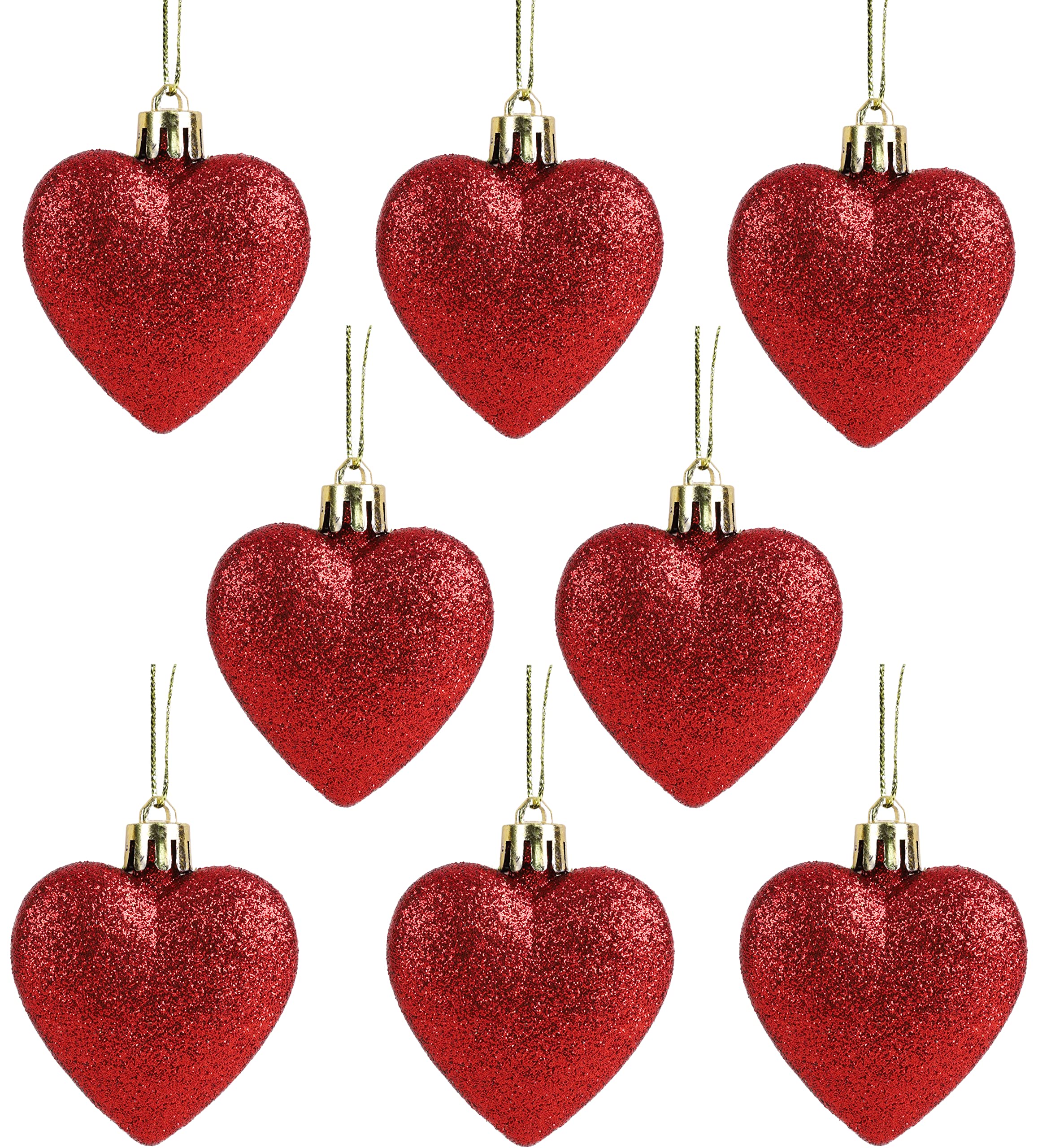Christmas Concepts® Pack of 8-60mm (2.4") Heart Shaped Christmas Tree Baubles – Glitter Decorated Baubles (Red)