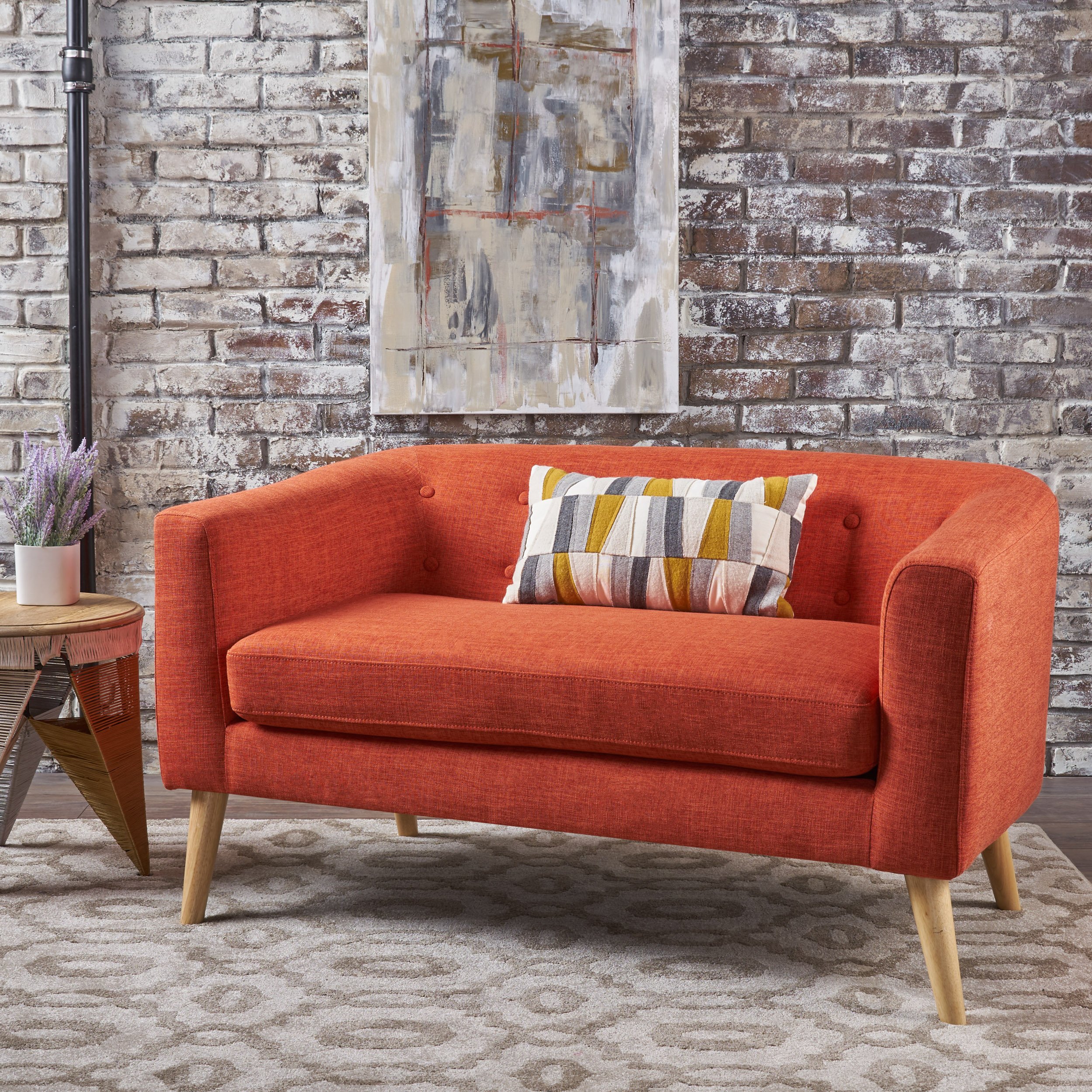 GDFStudio Althea Button Back Mid Century Fabric Modern Loveseat (Muted