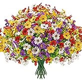 Der Rose 12 Bundles Artificial Daisy Flowers for Outdoors, UV Resistant Colorful Silk Faux Flowers for Spring Home Porch Garden Decor