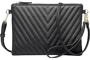 B BRENTANO Chevron Embroidered Crossbody Clutch Bag Pouch with Removable Wristlet & Adjustable Shoulder Strap
