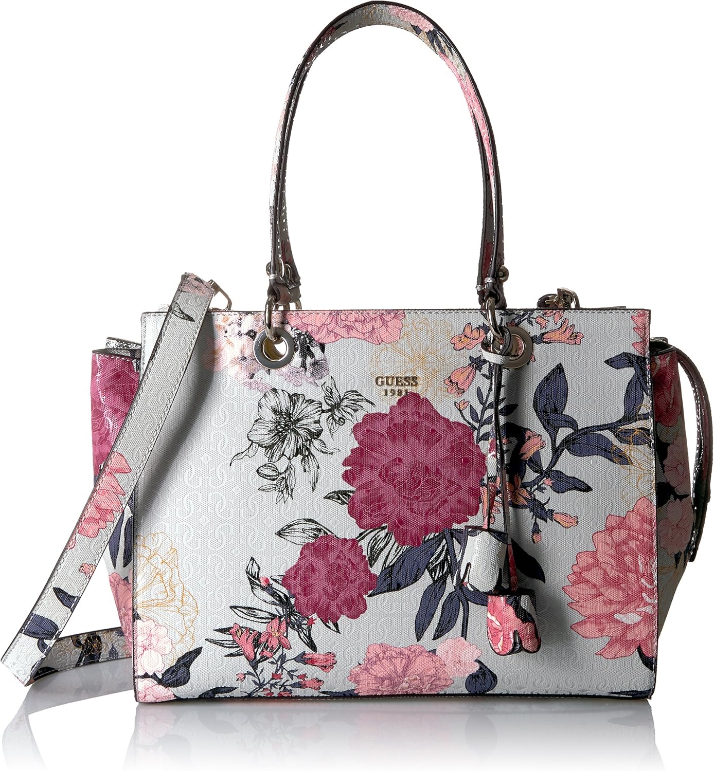 Guess Taschen Seraphina Large Satchel Grey Floral Amazon.de