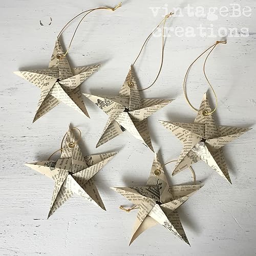 Christmas Stars Tree Decorations Vintage Newspaper ornament, Set of 5 Amazon.co.uk Handmade