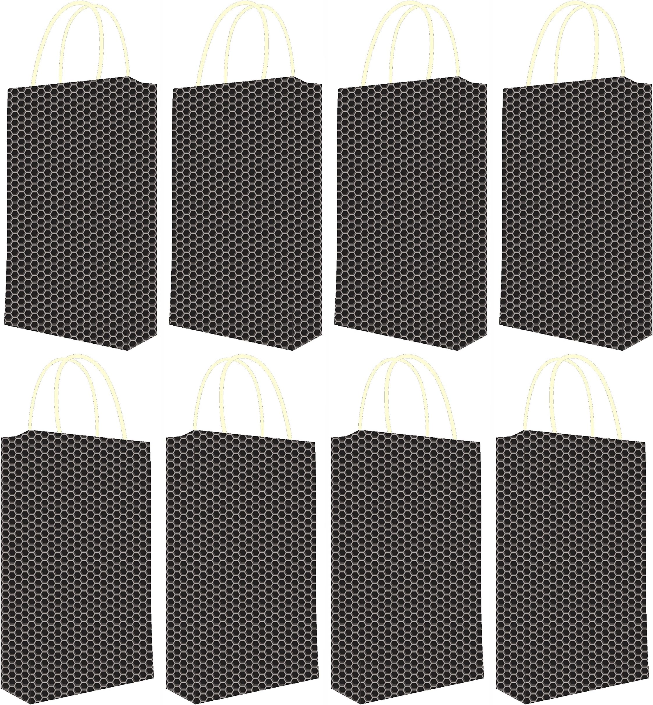 Pb PapyrusBolsys Paper Bags, Hex Design, Extra Small, Size - 16.5cm x 26.5cm x 5cm, Set of 08, Black