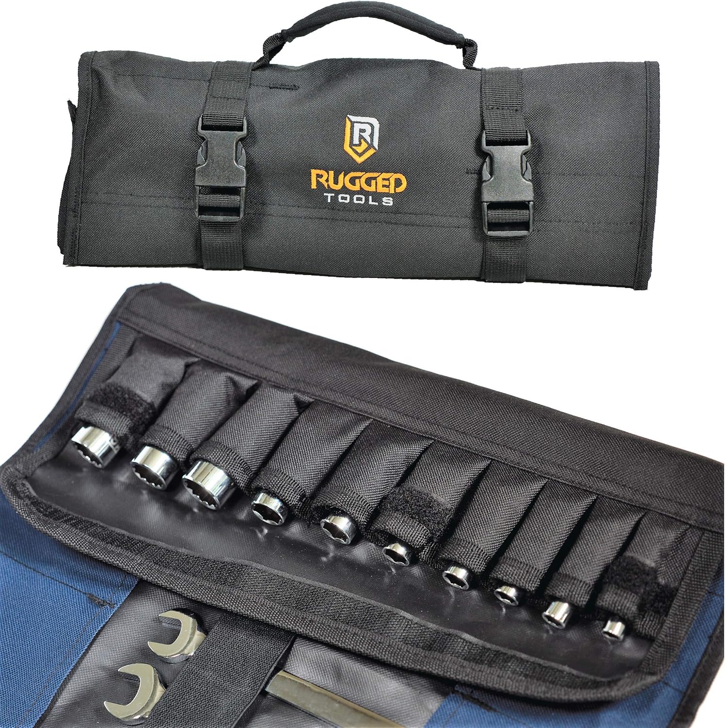 32 Pocket Tool Roll Organizer - Wrench Organizer & Tool Pouch - Wrench Roll Includes Pouches for 10 Sockets - Roll Up Tool Bag for Electrician, HVAC, Plumber, Carpenter or Mechanic - from Rugged Tool: Sports & Outdoors