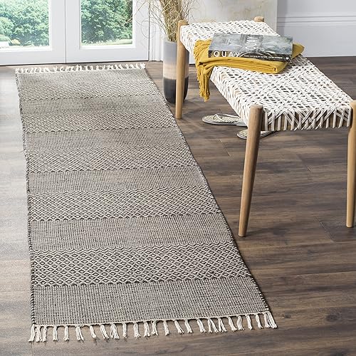 Safavieh Montauk Collection MTK330N Handmade Tassel Cotton Runner, 2'3" x 10' , Ivory / Anthracite