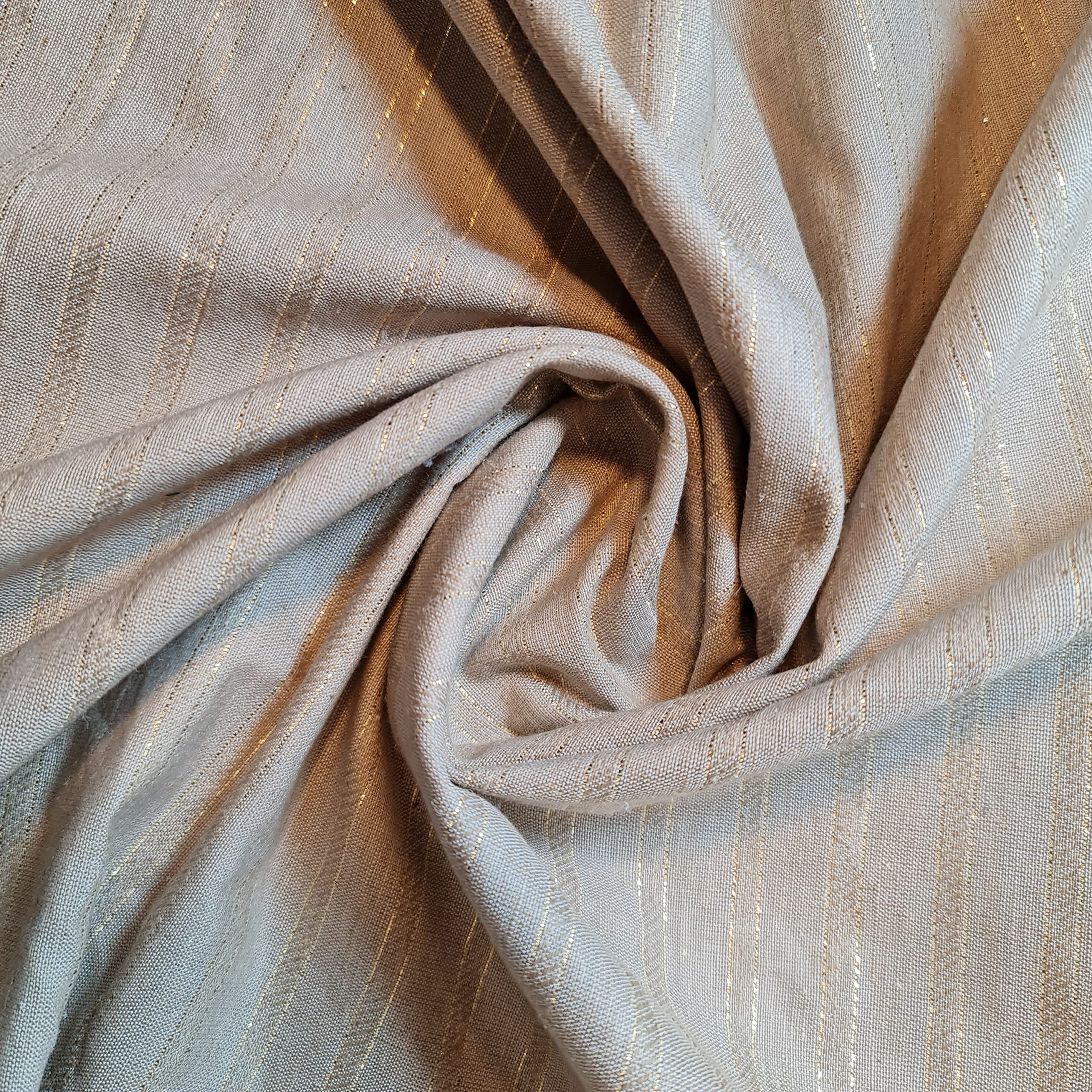 Soft Linen Look Lurex Stripe 100% Cotton Fabric Curtain Material Dress Craft 44" (Camel Beige)