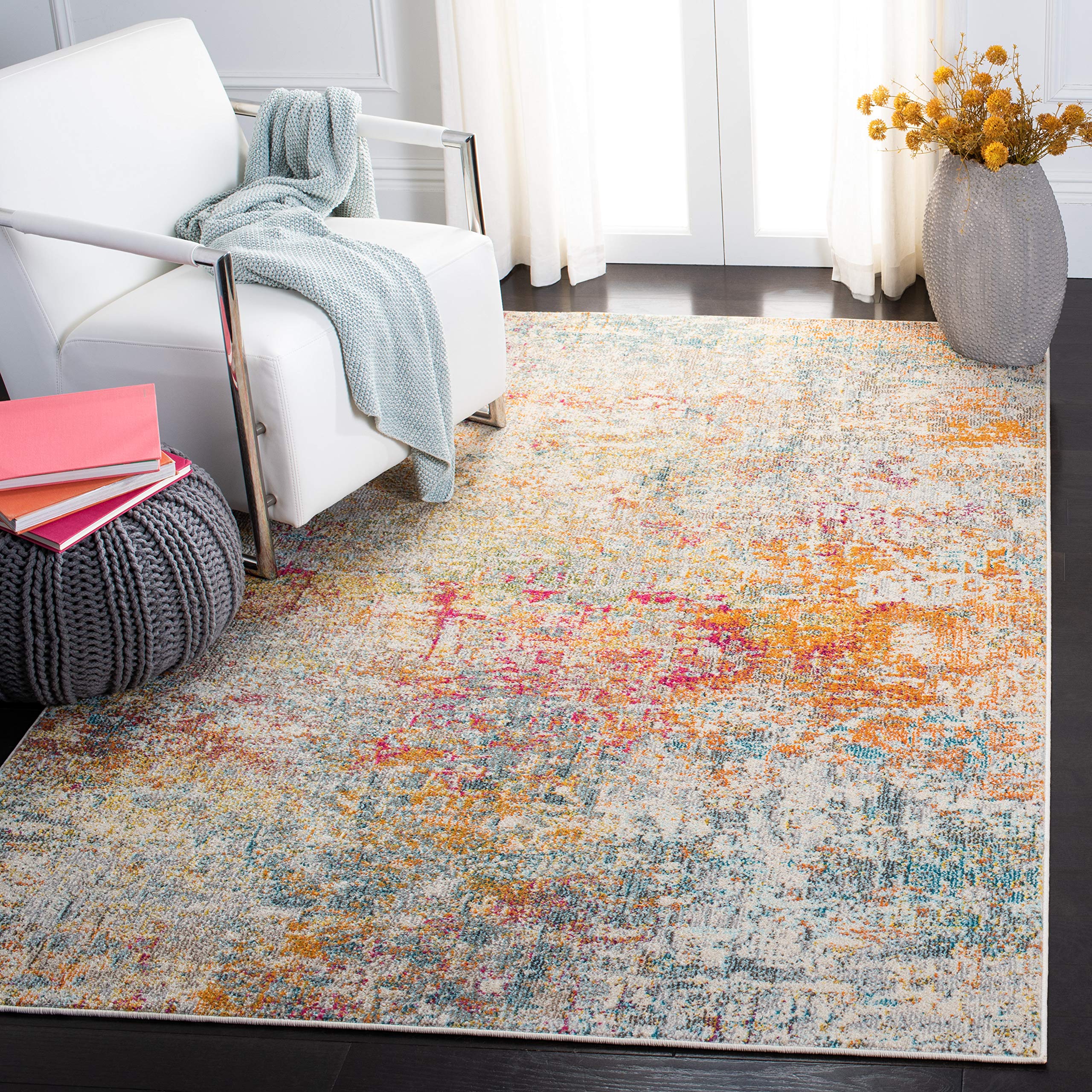 SAFAVIEH Contemporary Rug for Living Room, Dining Room, Bedroom - Madison Collection, Short Pile, in Grey and Turquoise, 91 X 152 cm