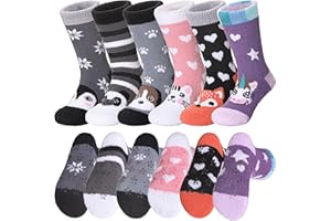 SDBING Kids Fuzzy Socks, Toddlers Non Slip Socks Boys Girls Cute Cozy Winter Warm Crew Socks with Grips 6 Pairs
