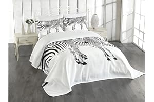 Ambesonne Safari Bedspread, Zebras Animals Skin Print with Stripes Jungle Wildlife Picture Artwork, Decorative Quilted 3 Piece Coverlet Set with 2 Pillow Shams, King Size, White Charcoal