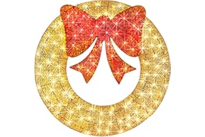 Best Choice Products 30in Pre-Lit Outdoor Christmas Wreath Decoration, LED Metal Holiday Decor for Home w/ 100 Lights, Bow - Gold/Red