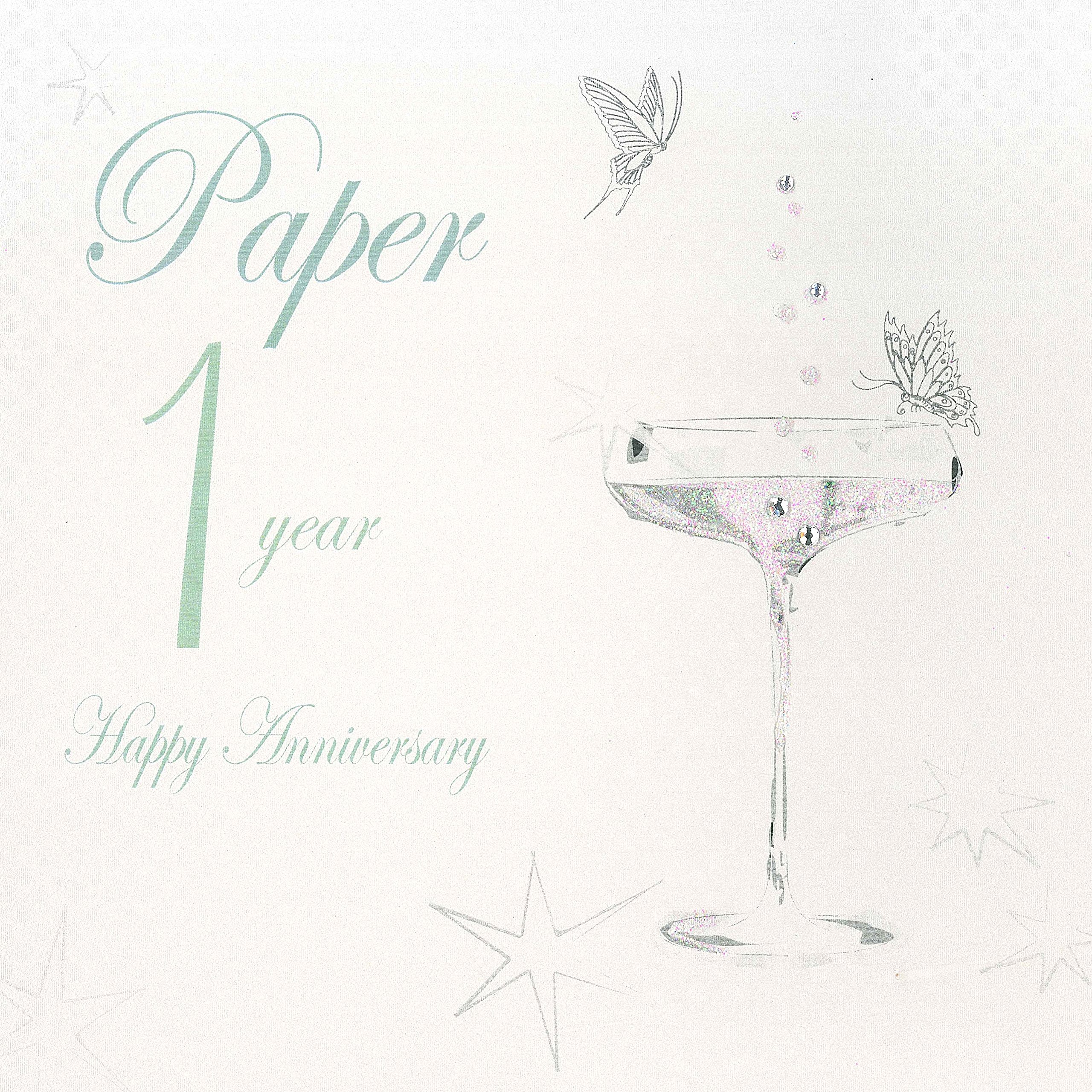 White Cotton Cards BD101C Coupe Glass "Happy Anniversary 'Paper' 1 Year" Handmade Anniversary Card, White,16cm X 16 cm