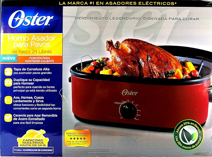 Oster 24 Pound Roaster Oven, High Dome Lid, Red Kitchen