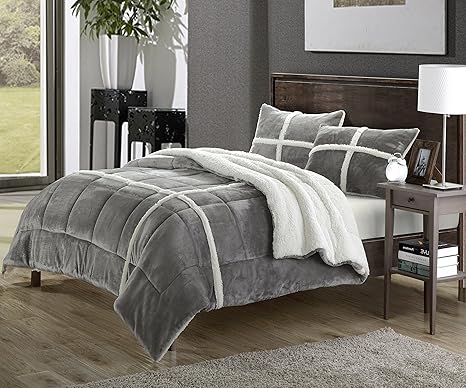 Amazon Com Cindy 3 Piece Sherpa Lined Plush Microsuede Comforter