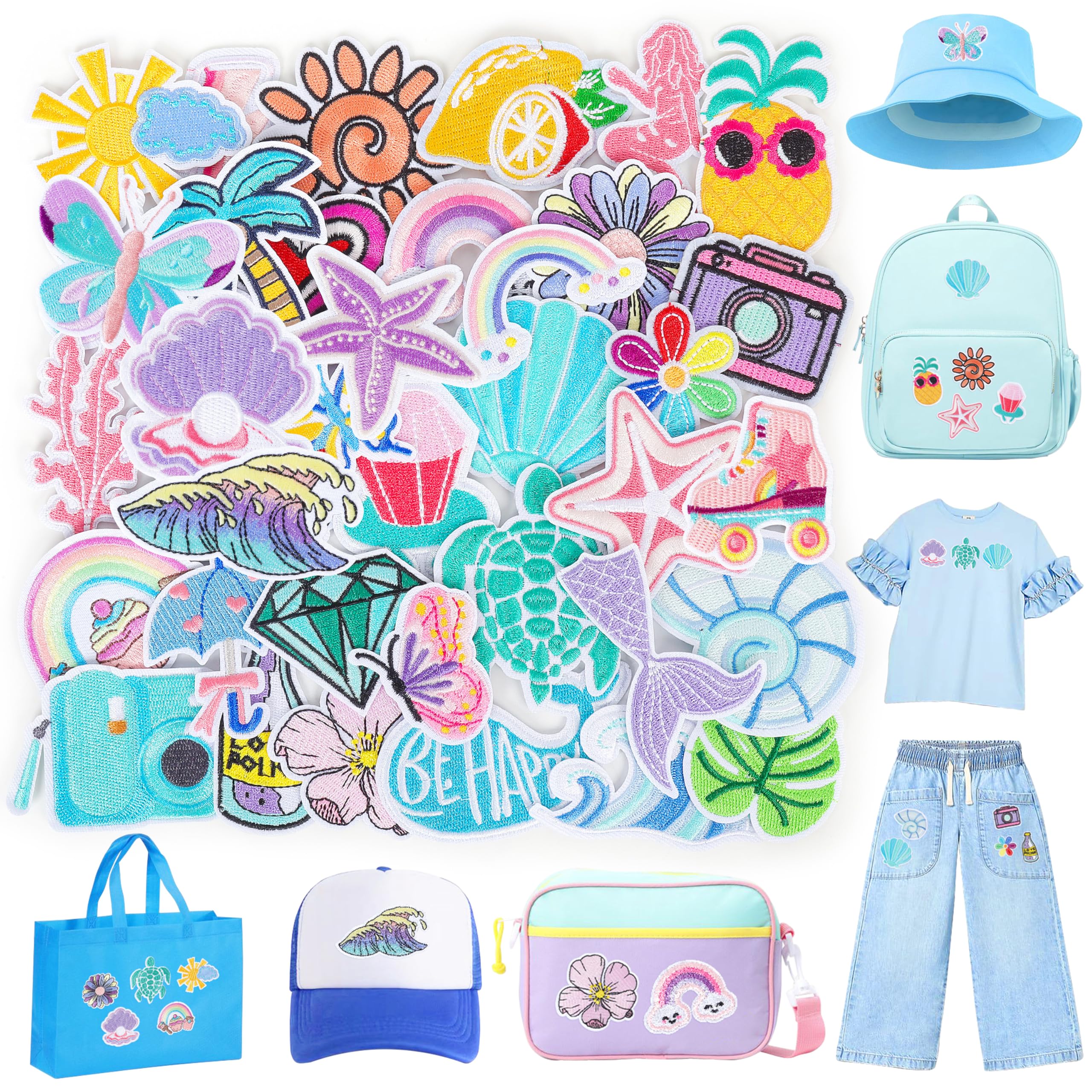 Photo 1 of Summer Iron on Patches for Trucker Hats: Funcolor 36pcs Cute Sea Beach Embroideried Patches Aesthetic Sew on for DIY Fabric - Kawaii Repair Patch for Clothing Jackets Jeans Shoes Backpacks Decor