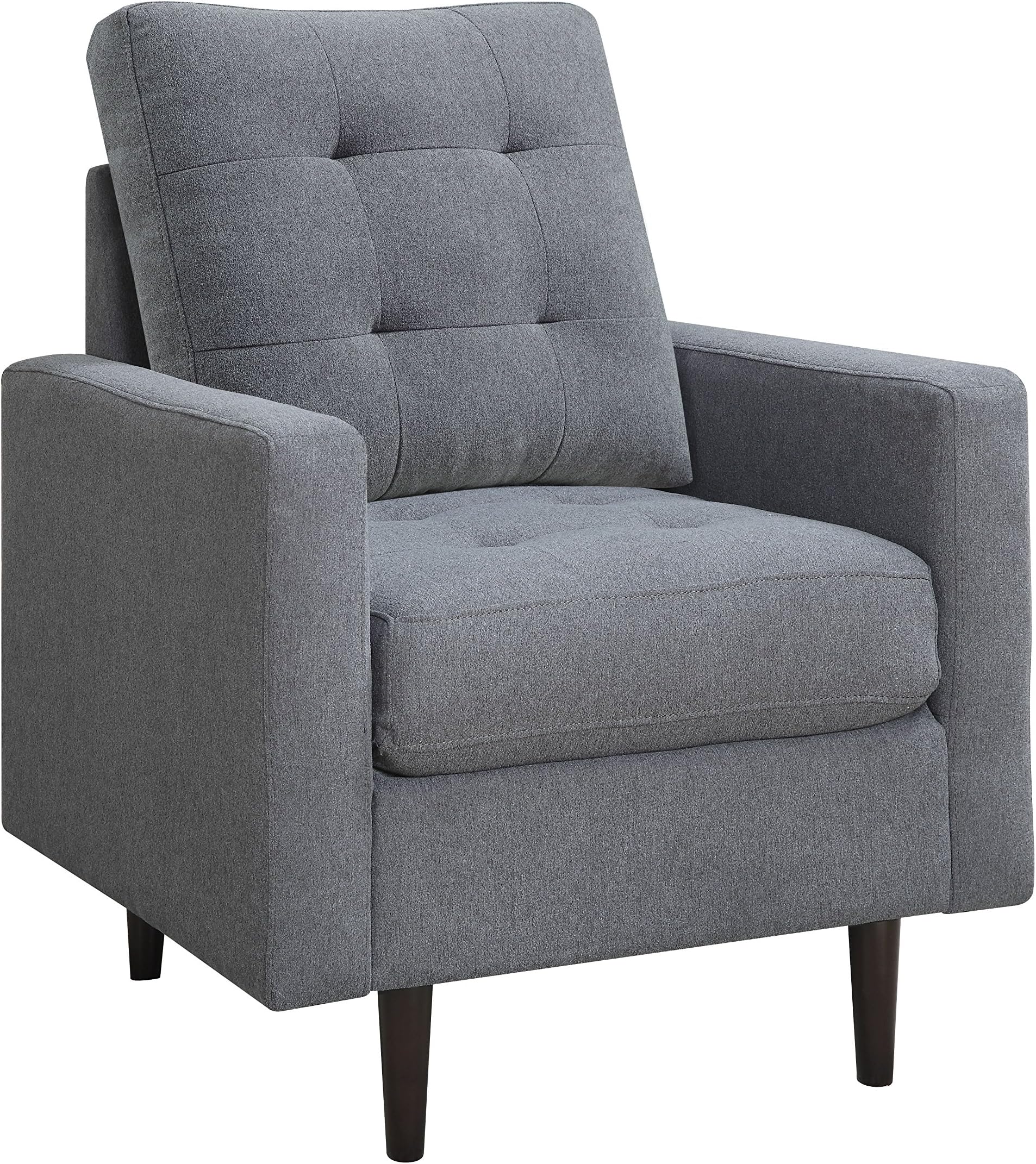 AC Pacific Donald Collection Mid-Century Upholstered Button Tufted Accent Chair with Arms, Slate Blue