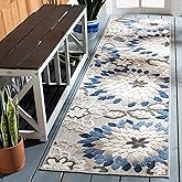 SAFAVIEH Washable Rug Outdoor Cabana Collection - 2'2" x 9' Runner, Grey & Blue, Non-Shedding & Easy to Clean, Ideal for Pati