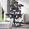 WEEWAY 68 Inches Multi-Level Large Cat Tree for Cats/Big Cat Tower/Cat Condo/Cozy Plush Cat Perches/Fluffy Balls/Sisal Scratching Posts and Hammocks/Cat Cave/Cat Furniture Activity Center/Drak Grey