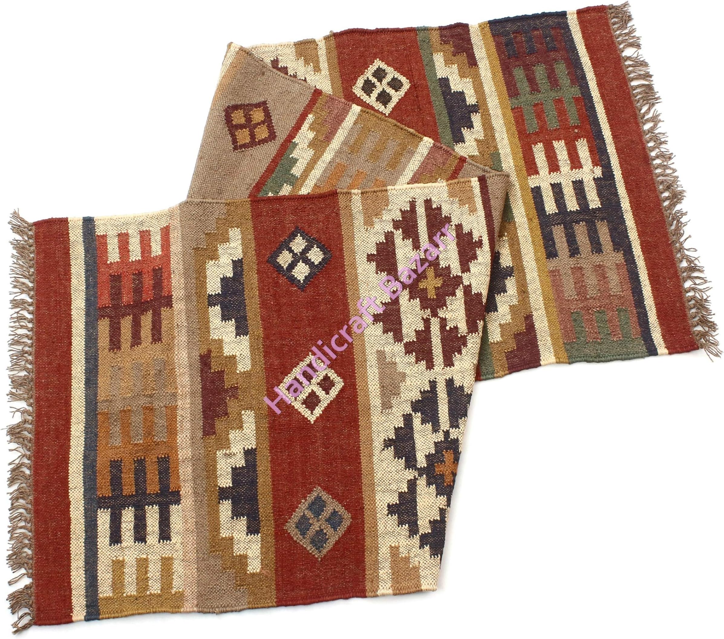 Handicraft Bazarr 2.5x8' Runner Jute Handwoven Area Rug Outdoor Kilim Runner Dhurrie Pray Rug Handmade Kelim Dhurry Indian Turkish Area Rug Oriental Traditional Gifts Handwoven Jute Killim Area Rug