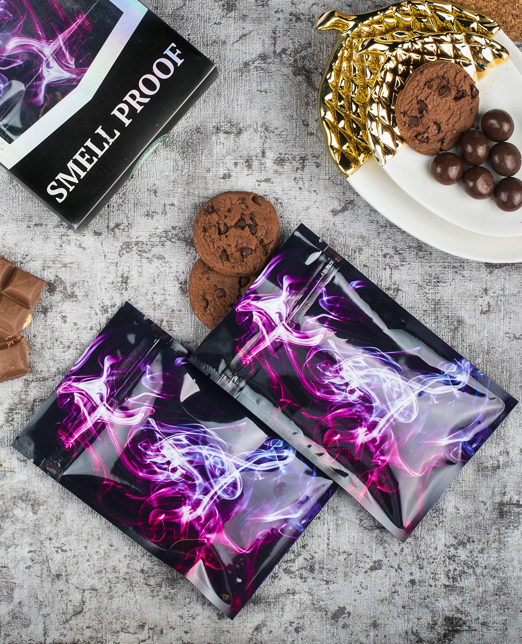 50 Smell Proof Mylar Bags - 4x6 inch Resealable Ziplock Food Safe Aluminum Material (Purple Smoke 4x6) - by BEST Designs
