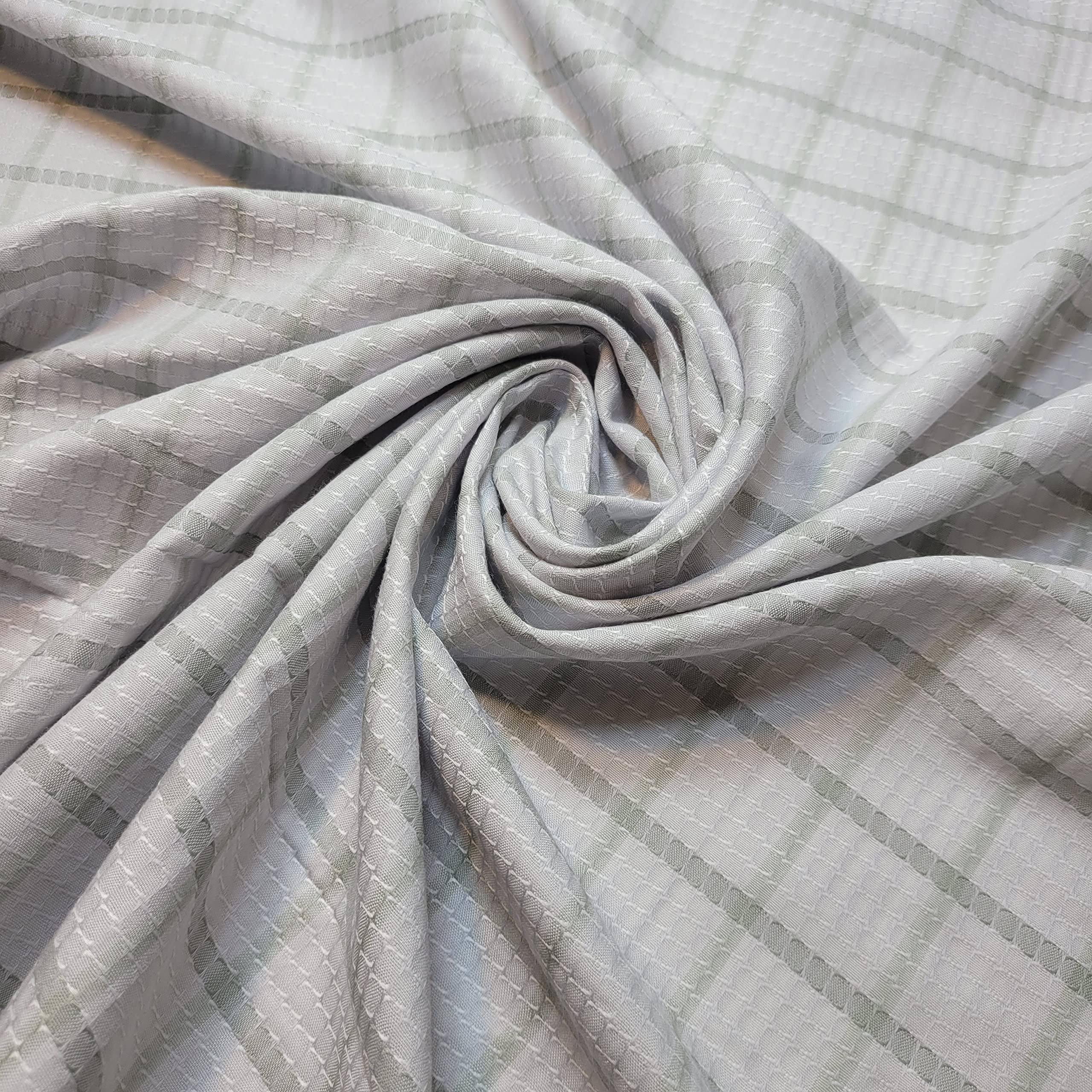 New Printed 100% Soft Cotton Tartan Stripes Dress Craft Fabric Material 58" - 150 cm Wide Sold As 1 Meter Pre - Cut Lengths (Silver Jacquard)