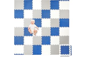 Play Platoon Non-Toxic Foam Puzzle Floor Mat, Comfortable, Extra Thick, Cushiony Exercise and Play Mat for Toddlers, Kids & Adults, 36 Tiles (12"x12"), Grey/Cream/Navy
