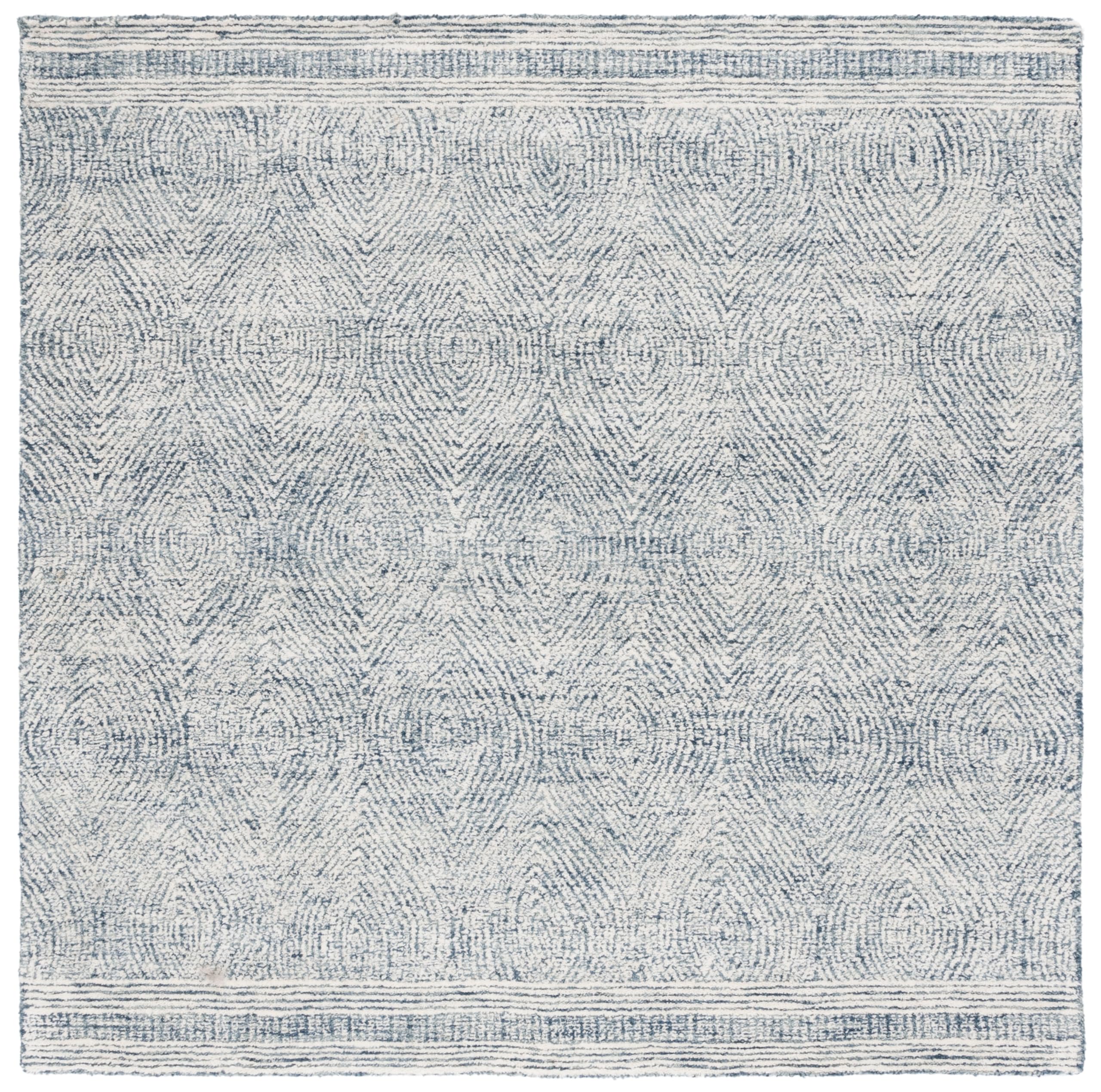 SAFAVIEH Abstract Collection Area Rug – 4′ Square, Ivory & Navy, Handmade Wool, Ideal for Living Room, Bedroom, Dining Space (ABT340N)