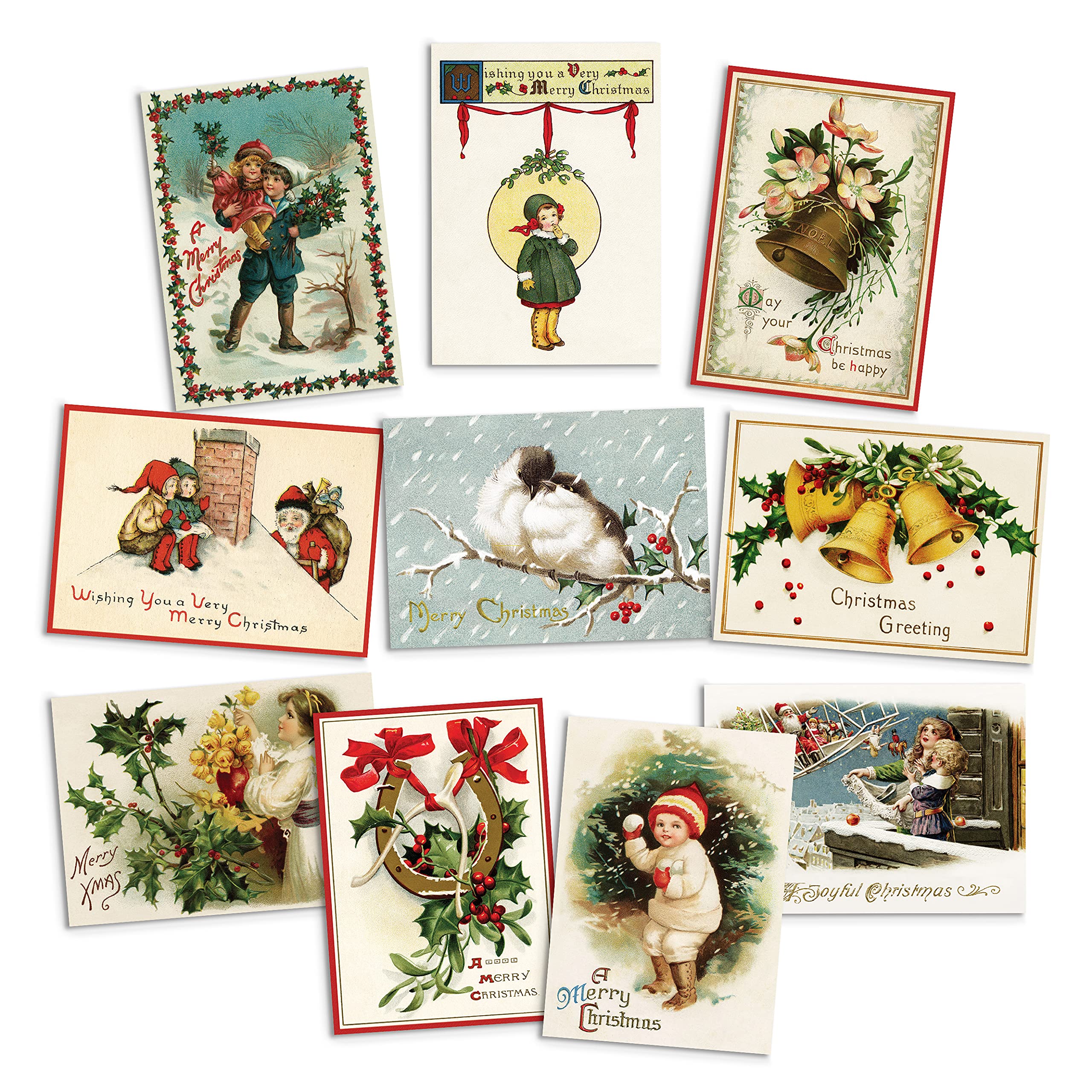 Christmas Greeting Card with Envelope Vintage Retro Victorian Edwardian Unique (Pack Set of 10 Cards)