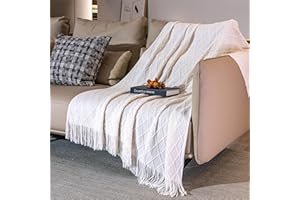 Tititex Decorative Soft Throw Blanket,White Boho Textured Blanket with Fringe Tassel, Knitted Cozy Lightweight Blanket for Couch,Bed,Chair,Sofa,Living Room,Home Decor 50x60 Inch