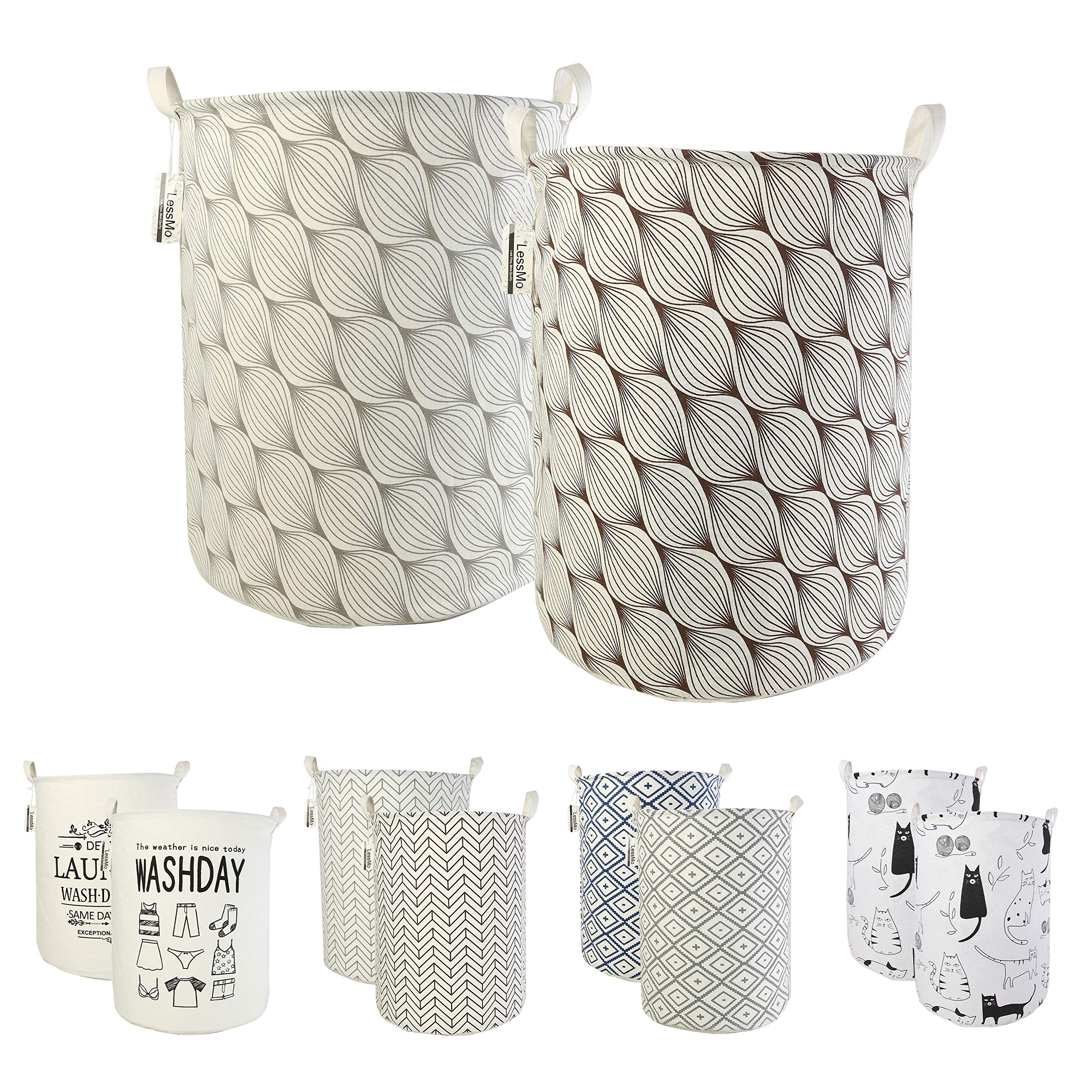 LessMo 2Pcs 19.7" Laundry Hamper, Collapsible Storage Basket With Easy Carry Handles, Waterproof Round Cotton Linen, for Baby Products, Toys, Bedroom Hamper