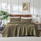 palassio Green Cotton Quilt King Size Bedding Sets with Pillow Shams, Olive Lightweight Soft Bedspread Coverlet, Sage Quilted Comforter Bed Cover for All Season, 3 Pieces, 106x96 inches