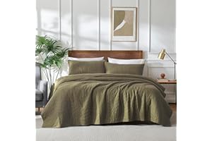 palassio Green 100% Cotton Quilt King Size Bedding Sets with Pillow Shams, Olive Lightweight Soft Bedspread Coverlet, Sage Quilted Comforter Bed Cover for All Season, 3 Pieces, 106x96 inches