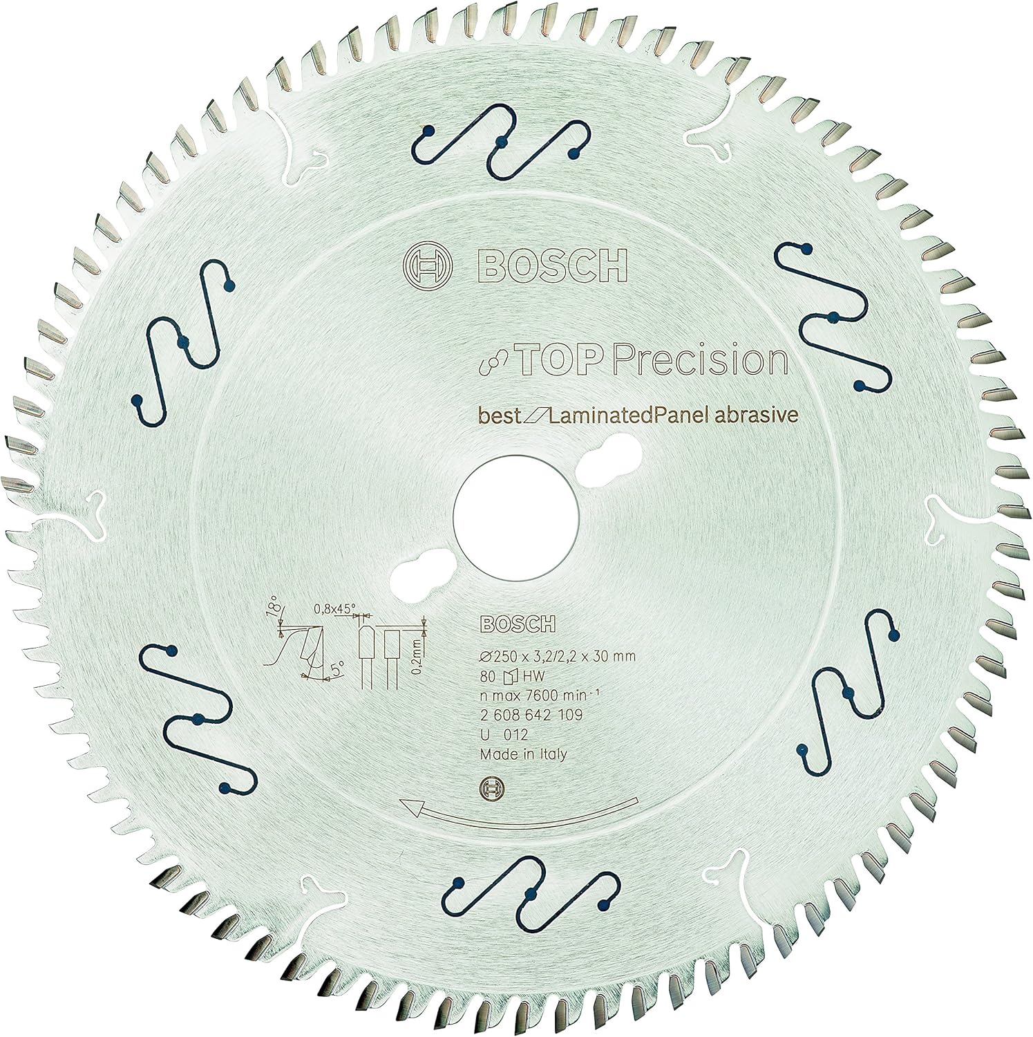 Bosch 2608642109 BSCBS 80 Tooth Top Precision Circular Saw Blade, 0 V, Silver