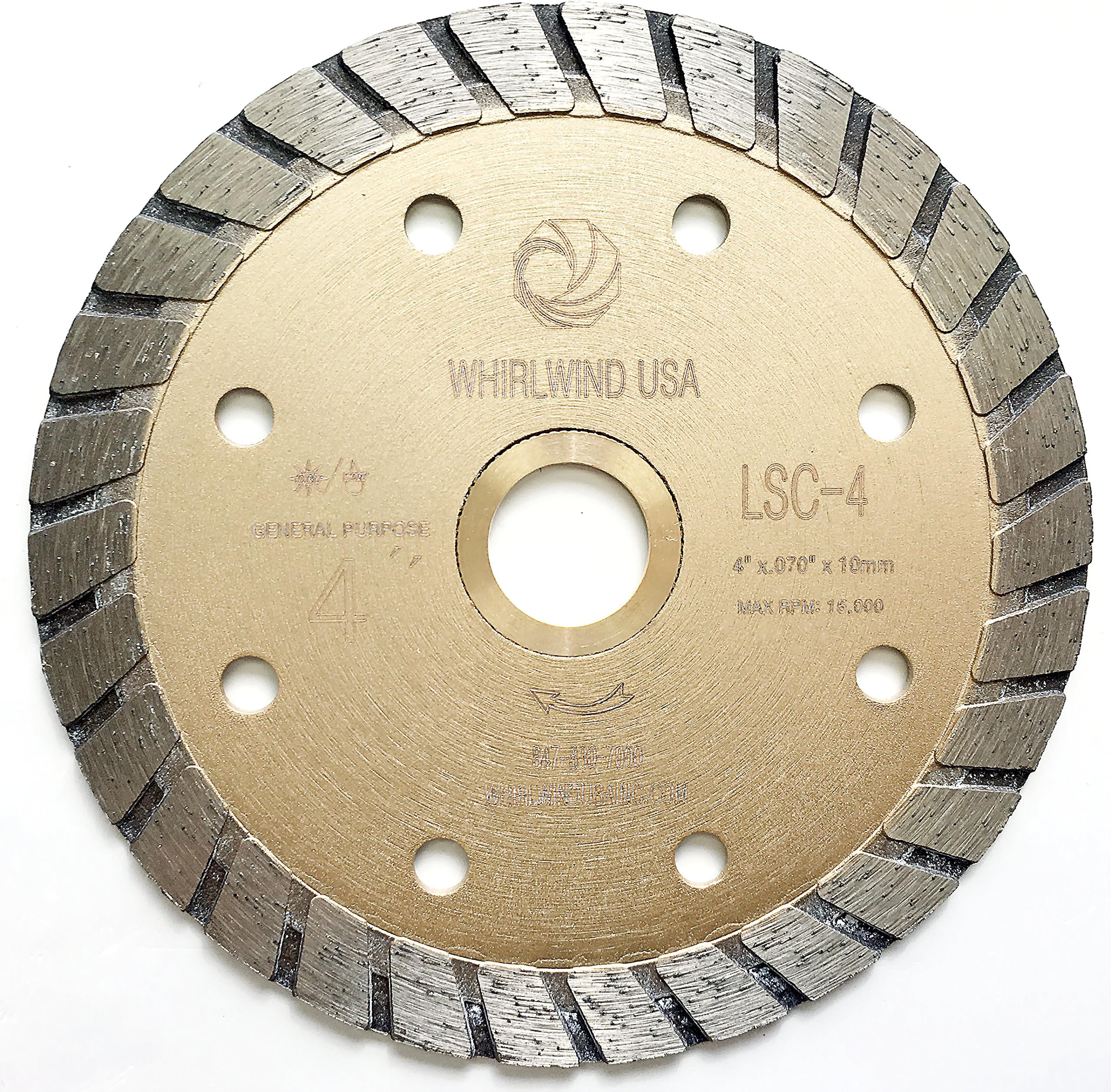 WHIRLWIND USA LSC 4 inch Dry or Wet Cutting General Purpose Continuous Turbo Power Saw Diamond Blades for Concrete Masonry Brick Stone ( 4 inch)