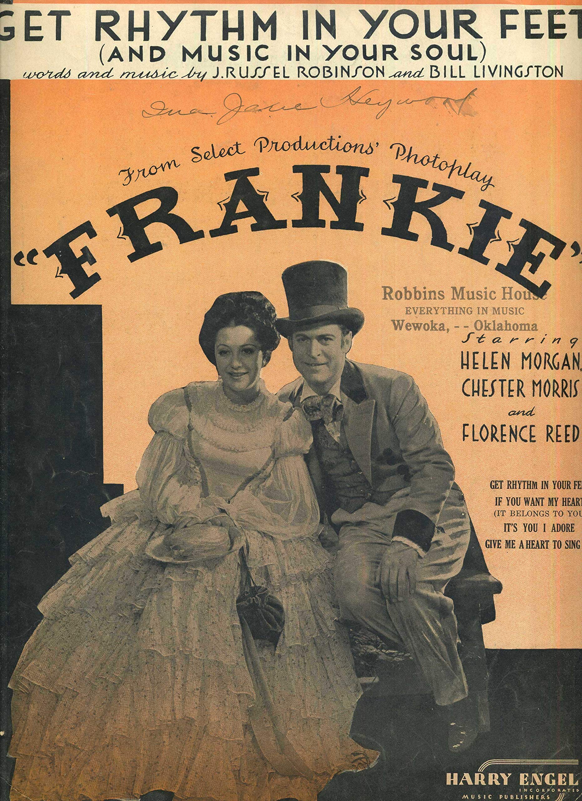 Get Rhythm In Your Feet And Music In Your Soul Piano Voice Guitar Chords Sheet Music From Select Productions Photoplay Frankie Starring Helen Morgan Chester Morris And Florence Reed J Russel Robinson Bill Livingston amazon com