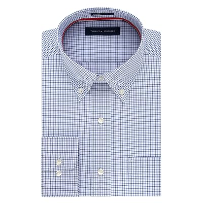 tommy hilfiger men's dress shirt regular fit non iron gingham Tommy Hilfiger Men’s Slim-Fit Non-Iron THFlex Supima Performance Stretch Check Dress Shirts, Copper, NoSize