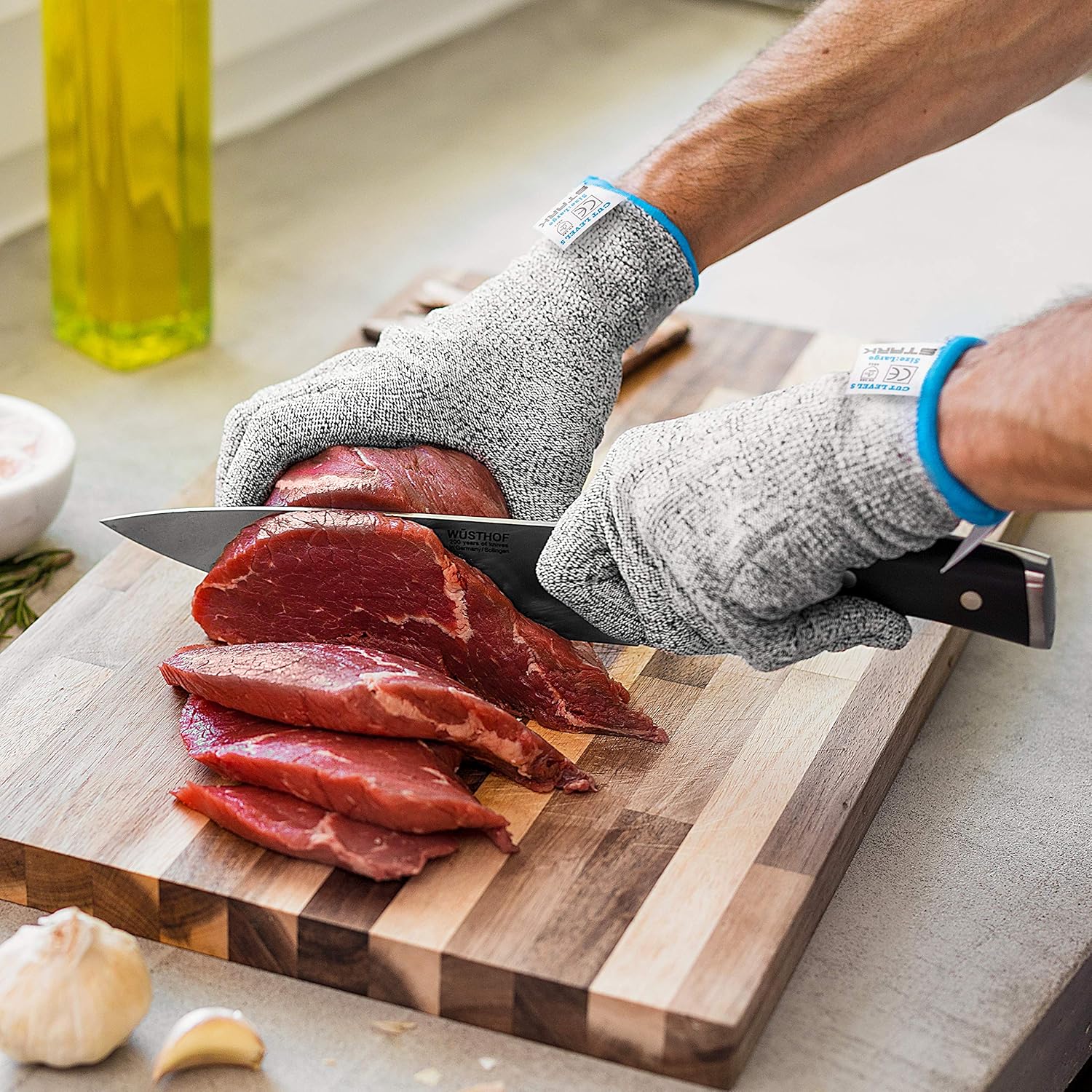 Stark Safe Cut Resistant Gloves (1 Pair) Food Grade Level 5 Protection, Safety Cutting Gloves for Kitchen, Mandolin Slicing, Fish Fillet, Oyster Shucking, Meat Cutting and Wood Carving - Large - - 
