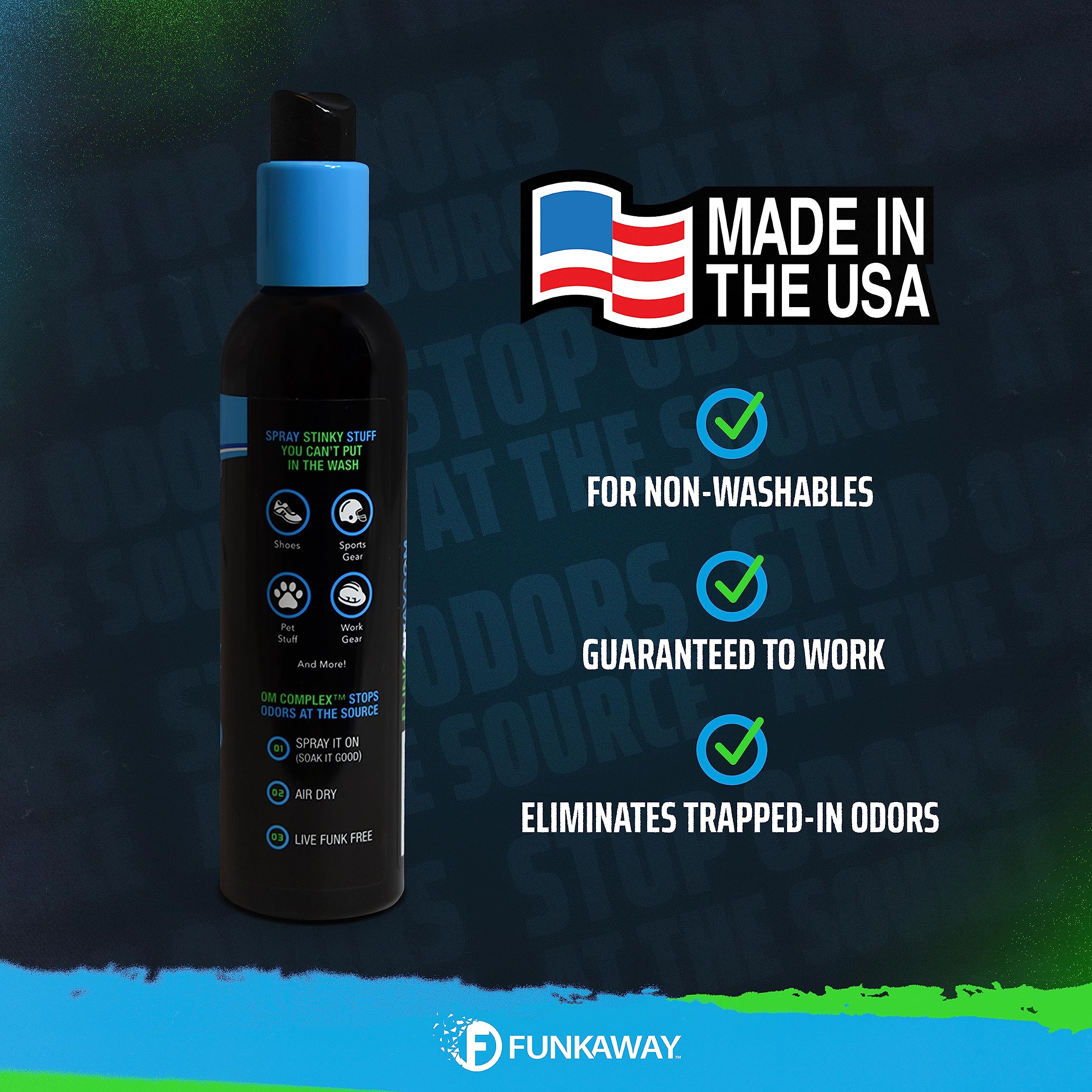 FunkAway Odor Eliminating Spray for Shoes, Skates, Work Boots & More, 8 oz., Extreme Odor Eliminator, Perfect for Stinky Stuff You Can't Put in the Wash