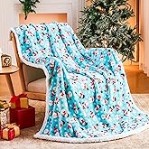 Ramees Christmas Throw Blanket, Christmas Decorations Blankets and Throws, Fuzzy Cozy Soft Warm Fleece Sherpa Winter Holiday Blanket for Bed Couch Sofa Reindeer Snowflakes