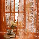 Sutuo Home Terracotta Boho Lace Curtains 2 Panels 84 Inches Long for Living Room&amp;Bedroom, Burnt Orange Crochet Privacy Farmhouse Vintage Tassels Retro Halloween Window Sheer Curtains Rod Pocket,50" W