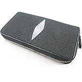 Pelgio Genuine Stingray Skin Women's Zip Around Clutch Wallet Purse Black
