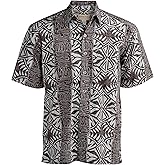 Johari West Hawaiian Short Sleeve Cotton Button-Down Batik Shirt for Men (Geometric Forest)